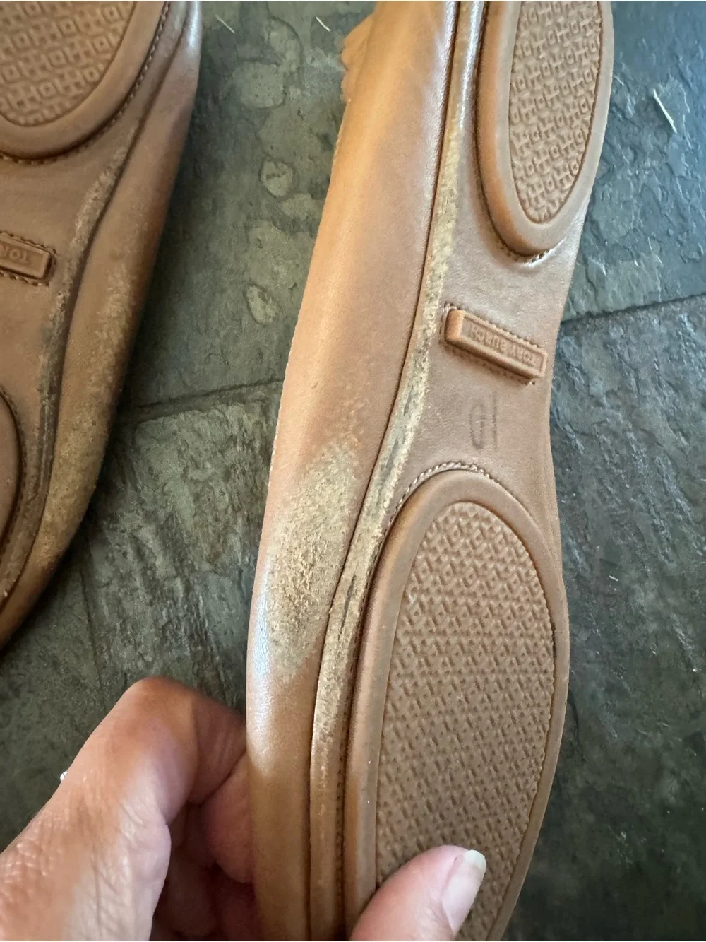 Tory Burch Tan Leather Logo Ballet Flats